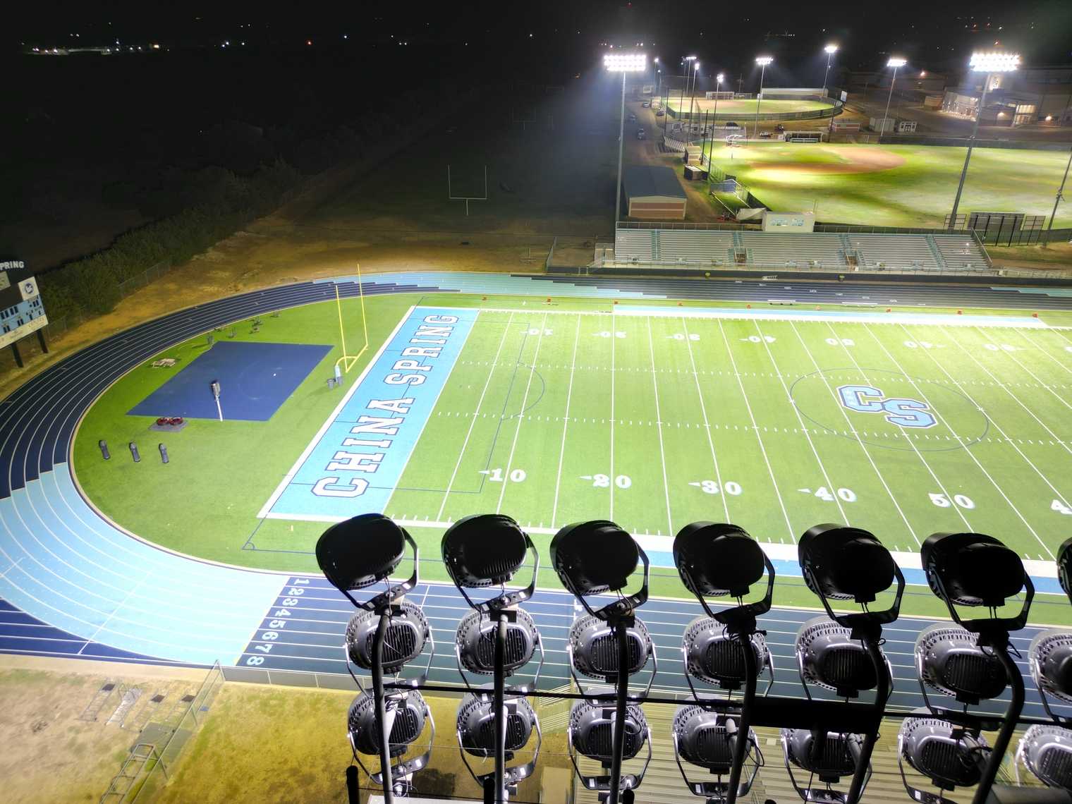 Stadium lights on a football field